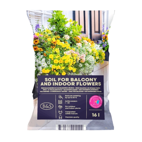 Jord for balkong- og inneplanter med fuktighetsperler 16L
