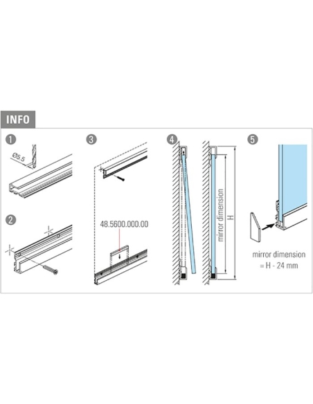 Speilmonteringsprofil for 6mm speil 250cm