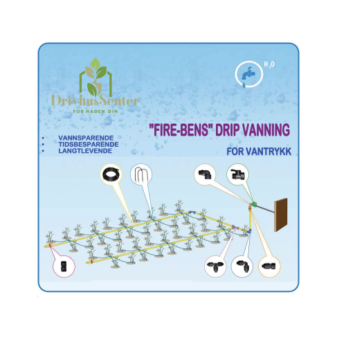 .Micro-Drip Vanningssystem “Fire-Bens” 10m For Vanntrykk