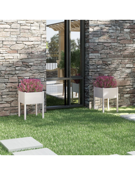 Plantekasser 2 stk hvit 50x50x70 cm heltre furu