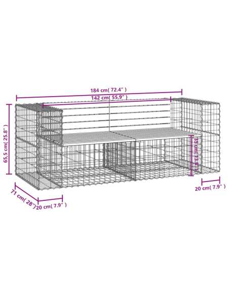 Hagebenk gabiondesign 184x71x65,5 cm impregnert furu