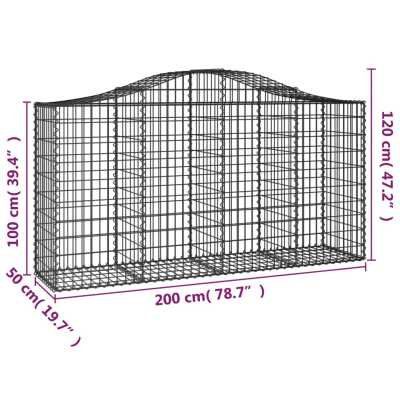 Gabion buede 5stk 200x50x100/120cm galvanisert jern