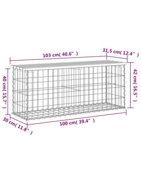Hagebenk gabion 103x31,5x42cm impregnert furu