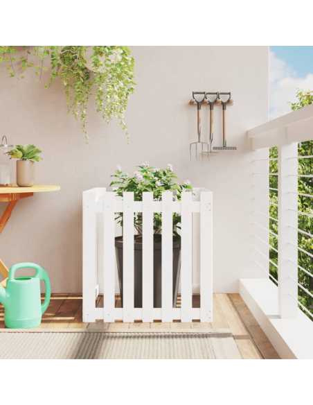 Plantekasse med gjerdedesign hvit 70x70x70 cm heltre furu