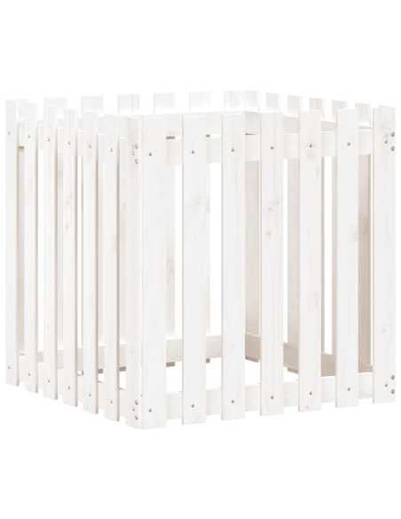 Plantekasse med gjerdedesign hvit 70x70x70 cm heltre furu