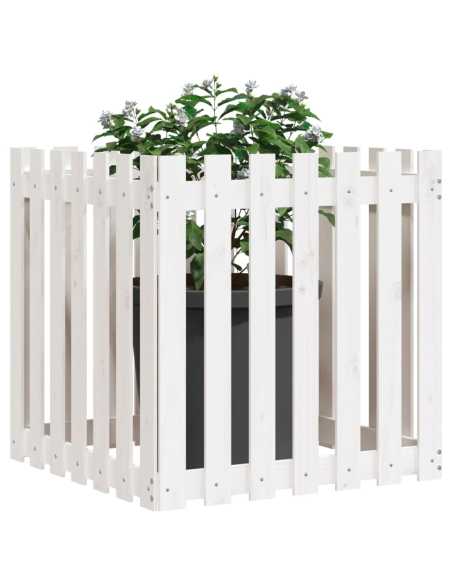 Plantekasse med gjerdedesign hvit 70x70x70 cm heltre furu