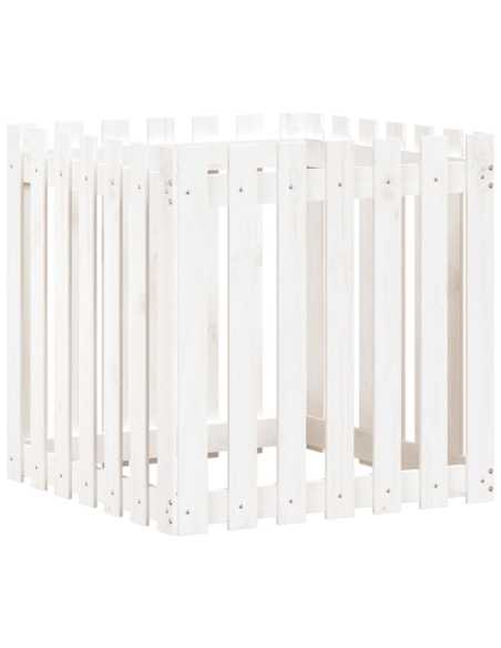 Plantekasse med gjerdedesign hvit 70x70x70 cm heltre furu