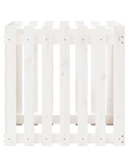 Plantekasse med gjerdedesign hvit 70x70x70 cm heltre furu