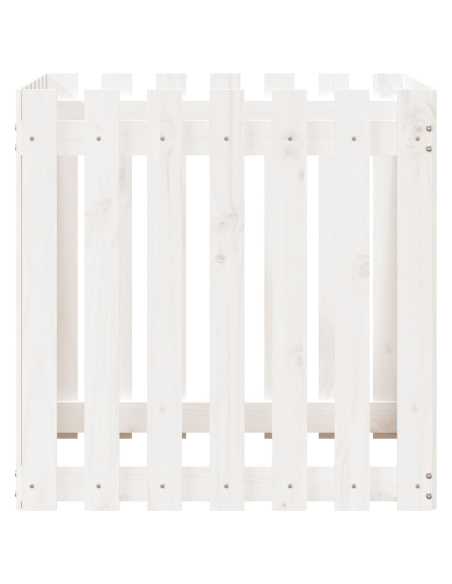 Plantekasse med gjerdedesign hvit 70x70x70 cm heltre furu
