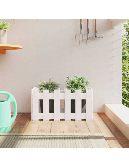 Plantekasse med gjerdedesign hvit 60x30x30 cm heltre furu