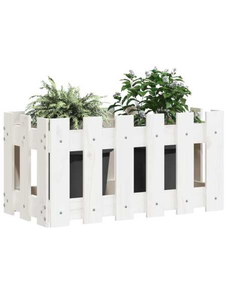 Plantekasse med gjerdedesign hvit 60x30x30 cm heltre furu