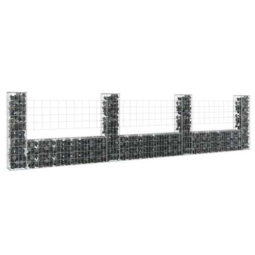Gabion u-formet med 4 stolper jern 380x20x100cm