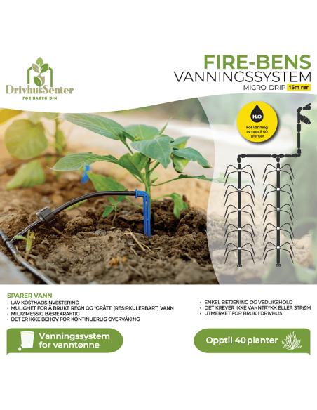 Micro-Drip vanningssystem “Fire-Bens” 15m. for vanntønne