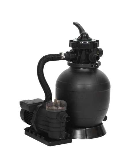 Bassengsandfilter med forfilter svart