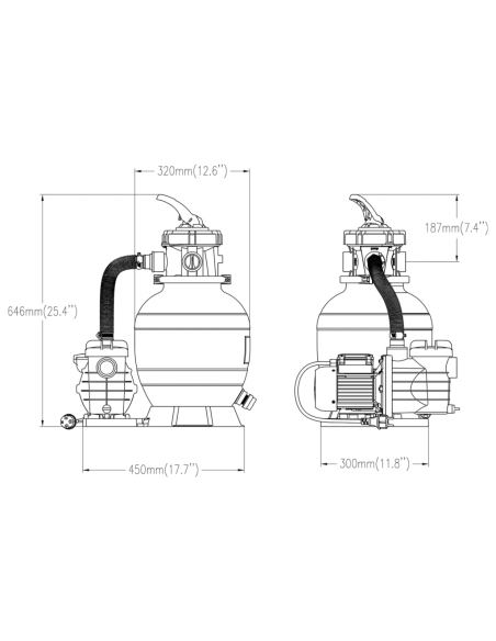 Bassengsandfilter med forfilter svart