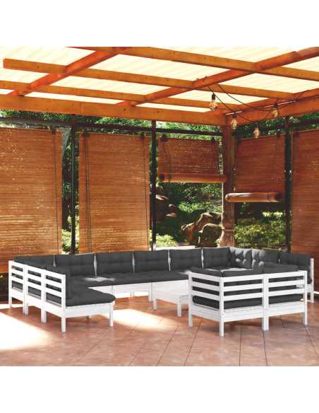 Hagesofasett med puter hvit 13 deler furu