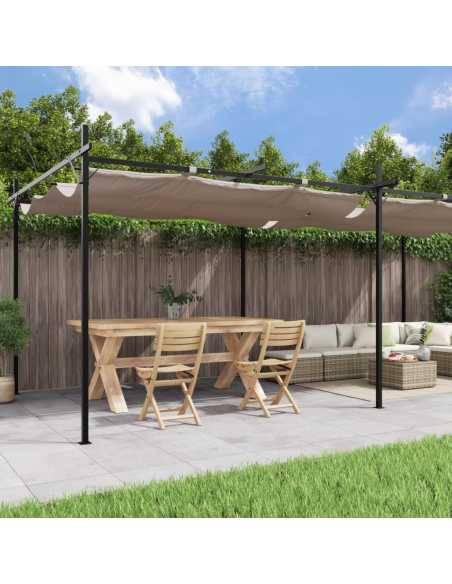 Pergola med uttrekkbar tak gråbrun 589x292x230cm
