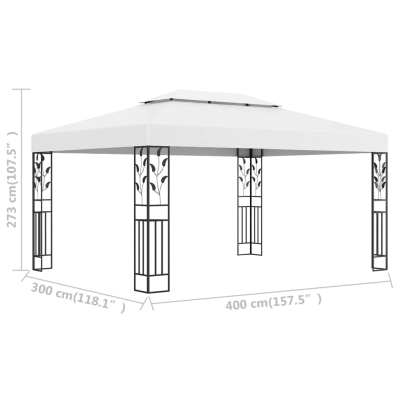 Paviljong med dobbelt tak 3x4m hvit