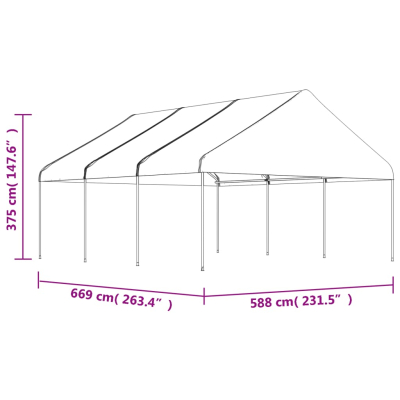 Paviljong med tak hvit 6,69x5,88x3,75m