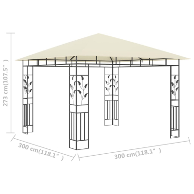 Paviljong med myggnett 3x3x2,73m kremhvit 180 g/m²