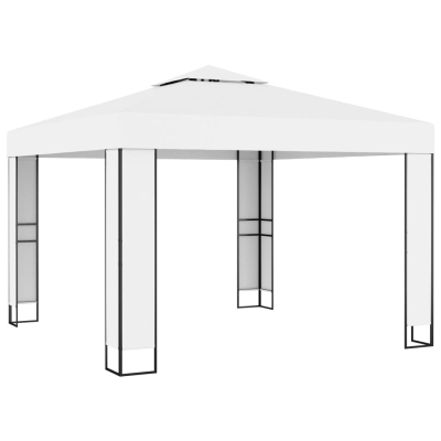 Paviljong 3x3m hvit med dobbelt tak og LED-lysslynge