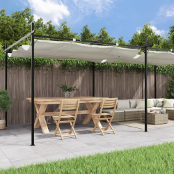 Pergola med uttrekkbar tak kremhvit 589x292x230cm