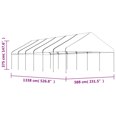 Paviljong med tak 13,38x5,88x3,75m hvit