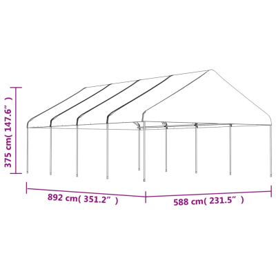 Paviljong med tak 8,92x5,88x3,75m hvit