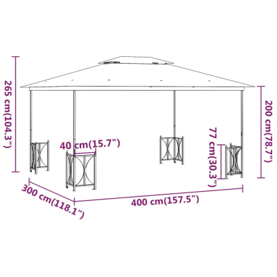 Paviljong med sidevegger 3x4m kremhvit