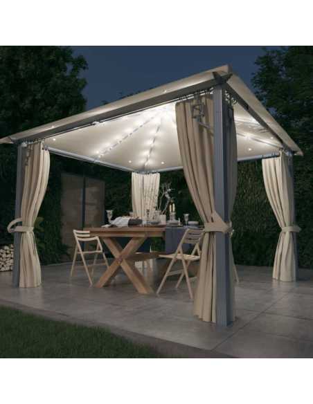 Paviljong med gardin og LED 3x3m kremhvit