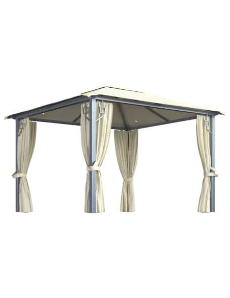 Paviljong med gardin og LED 3x3m kremhvit
