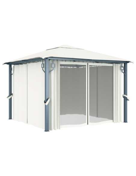 Paviljong med gardin og LED 3x3m kremhvit