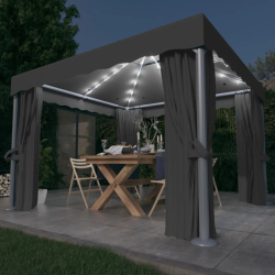Paviljong med gardin og LED-strenglys 3x3m