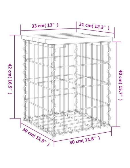 Hagebenk gabiondesign 33x31x42cm tre furu