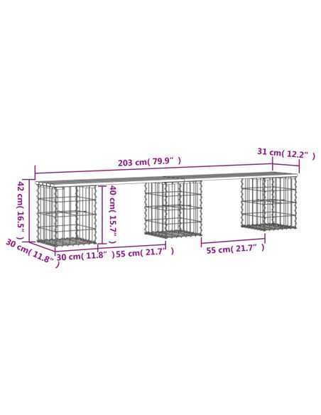 Hagebenk gabiondesign 203x31x42cm heltre furu