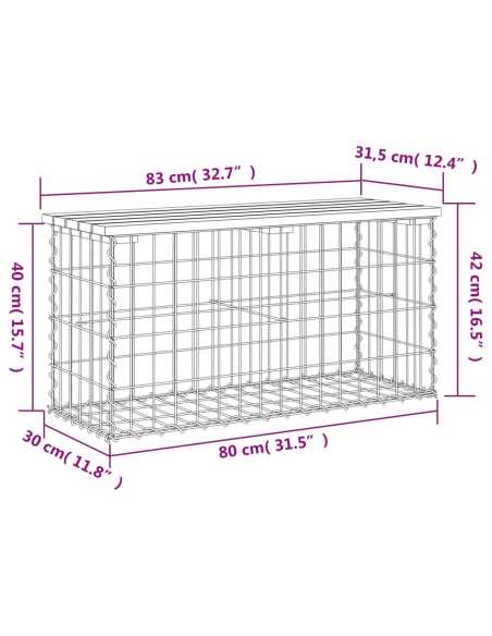 Hagebenk gabiondesign 83x31,5x42cm heltre furu