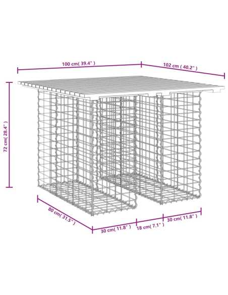 Hagebenk gabiondesign 100x102x72cm impregnert furu