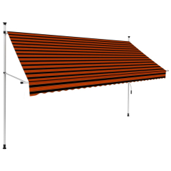 Markise manuell uttrekkbar 300cm oransje og brun