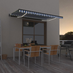 Markise automatisk med vindsensor og LED 450x300cm blå og hvit