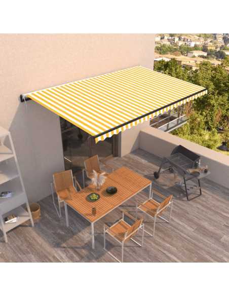 Markise automatisk uttrekkbar 500x350cm gul og hvit