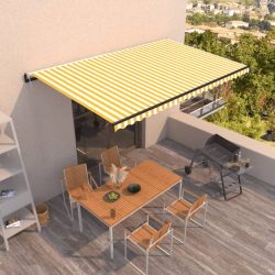 Markise automatisk uttrekkbar 500x350cm gul og hvit
