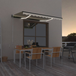 Markise manuell uttrekkbar med LED 350x250cm gul og hvit