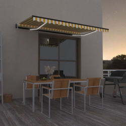 Markise automatisk med vindsensor og LED 450x300cm gul/hvit