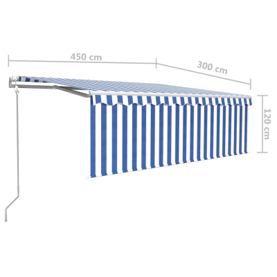 Markise automatisk uttrekkbar med rullegardin 4,5x3m blå hvit
