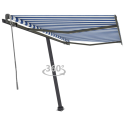 Markise Frittstående automatisk 350x250cm blå og hvit