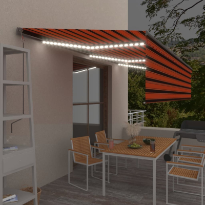 Markise automatisk rullegardin LED vindsensor 6x3m oransje brun