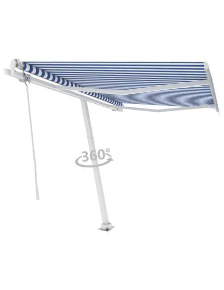 Markise frittstående automatisk 300x250cm blå og hvit