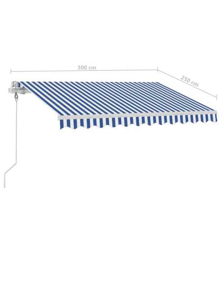 Markise frittstående automatisk 300x250cm blå og hvit