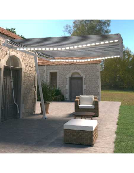 Markise manuell uttrekkbar med LED 400x350cm blå og hvit