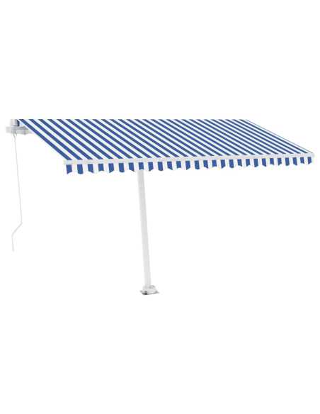 Markise manuell uttrekkbar med LED 400x350cm blå og hvit